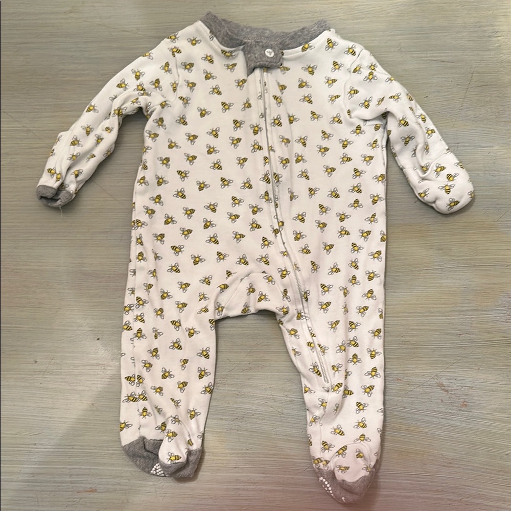 Burt's Bees Baby White and Gray Footie with Yellow Bee Print